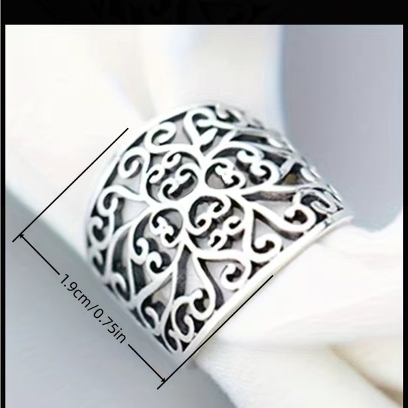 Boho Style Silver Plated Wide Design Ring - Picture 6 of 6